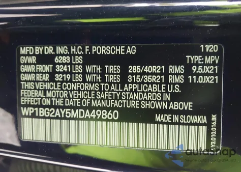 2021 Porsche Cayenne Coupe Gts z USA, uszkodzony, nr VIN WP1BG2AY5MDA49860